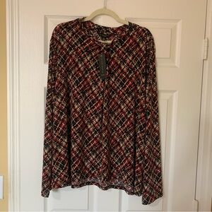 Investments Red and Black‎ Plaid Long Sleeve Blouse